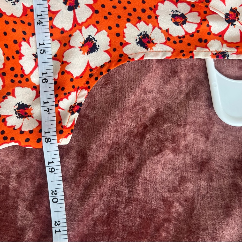 LOFT Floral Ruffle Blouse - Orange and White / Size Medium Petite - Picture 11 of 12